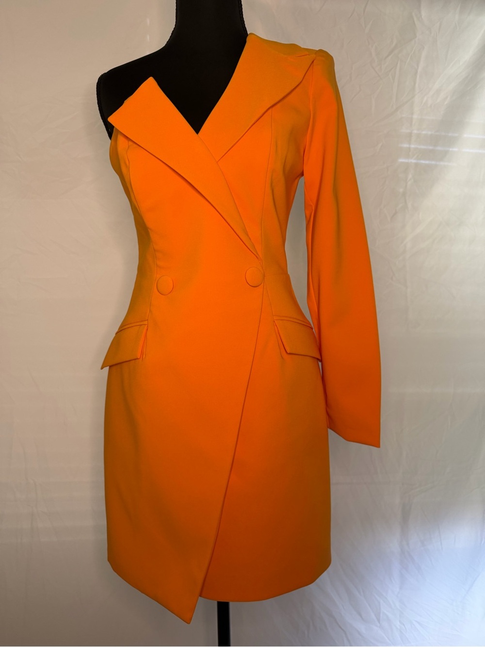 Lavish Alice One-Shoulder Gold Blazer Dress with Covered Buttons